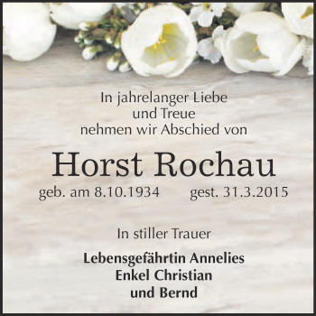Traueranzeige von Horst Rochau von WVG - Wochenspiegel NMB / WSF / ZTZ