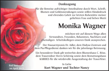 Traueranzeige von Monika Wagner von WVG - Wochenspiegel Quedlinburg