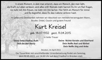 Traueranzeige von Kurt Kreisel von Super Sonntag SGH Mansf. Land