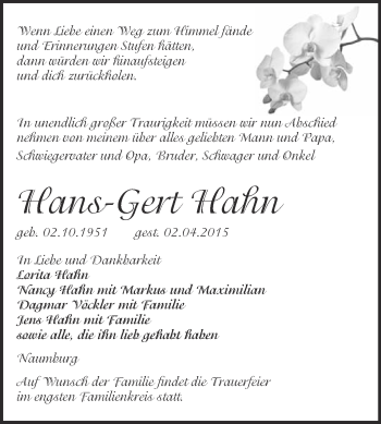 Traueranzeige von Hans-Gert Hahn von WVG - Wochenspiegel NMB / WSF / ZTZ