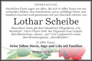 Traueranzeige von Lothar Scheibe von WVG - Wochenspiegel Merseburg