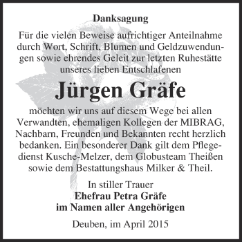 Traueranzeige von Jürgen Gräfe von WVG - Wochenspiegel NMB / WSF / ZTZ