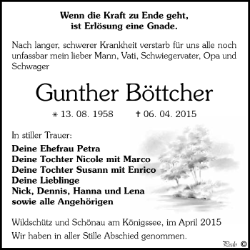 Traueranzeige von Gunther Böttcher von WVG - Wochenspiegel NMB / WSF / ZTZ
