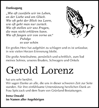 Traueranzeige von Gerold Lorenz von Mitteldeutsche Zeitung Halle/Saalkreis
