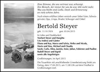 Traueranzeige von Bertold Steyer von Mitteldeutsche Zeitung Sangerhausen