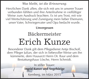 Traueranzeige von Erich Kunze von WVG - Wochenspiegel Wittenberg