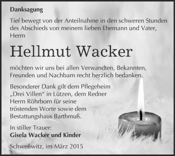 Traueranzeige von Hellmut Wacker von WVG - Wochenspiegel Merseburg