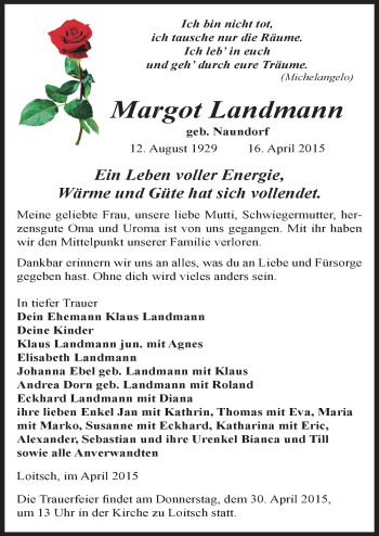 Traueranzeige von Margot Landmann von Mitteldeutsche Zeitung Zeitz