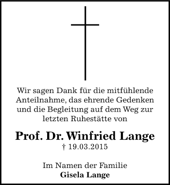 Traueranzeige von Winfried Lange von Mitteldeutsche Zeitung Dessau-Roßlau