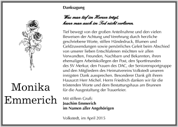 Traueranzeige von Monika Emmerich von Mitteldeutsche Zeitung Mansfelder Land