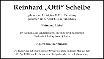Traueranzeige von Reinhard Scheibe von Mitteldeutsche Zeitung