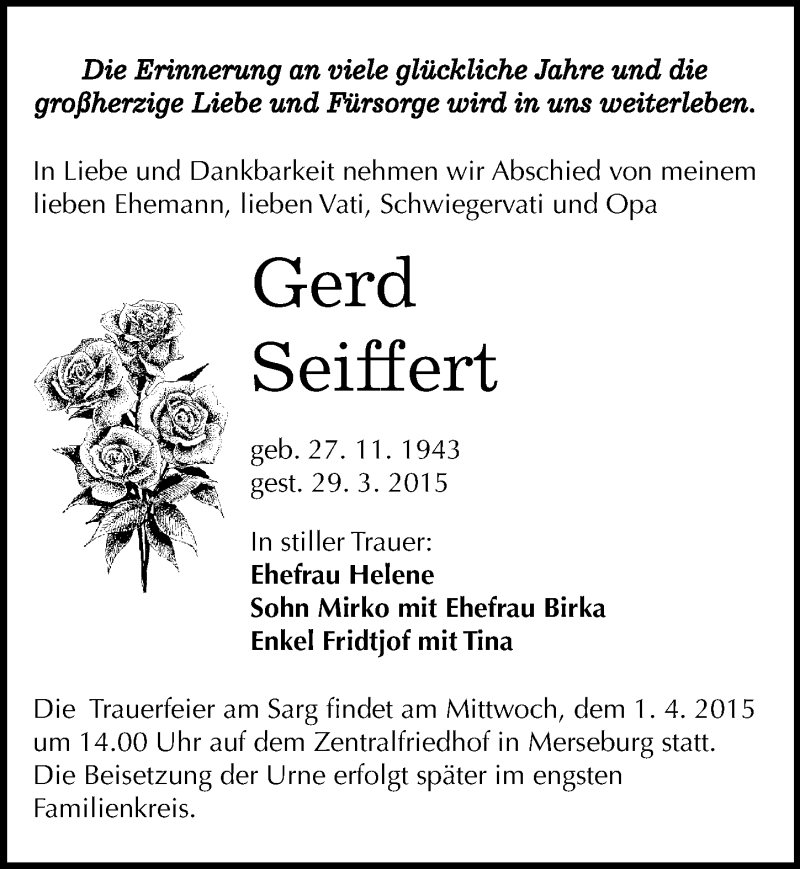  Traueranzeige für Gerd Seiffert vom 01.04.2015 aus Mitteldeutsche Zeitung Merseburg/Querfurt