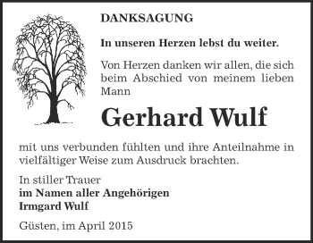 Traueranzeige von Gerhard Wulf von Super Sonntag Bernburg