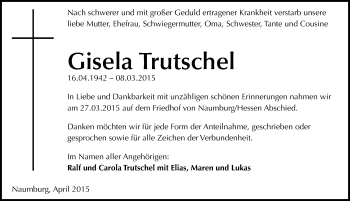 Traueranzeige von Gisela Trutschel von Mitteldeutsche Zeitung Bitterfeld