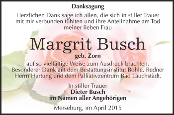 Traueranzeige von Margrit Busch von Super Sonntag Merseburg