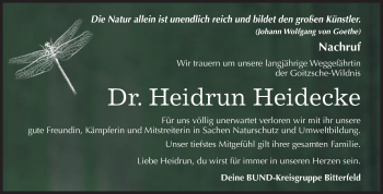 Traueranzeige von Heidrun Heidecke von WVG - Wochenspiegel Bitterfeld