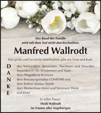 Traueranzeige von Manfred Wallrodt von WVG - Wochenspiegel NMB / WSF / ZTZ