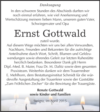 Traueranzeige von Ernst Gottwald von WVG - Wochenspiegel Merseburg