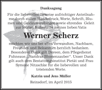 Traueranzeige von Werner Scherz von WVG - Wochenspiegel Dessau / Köthen