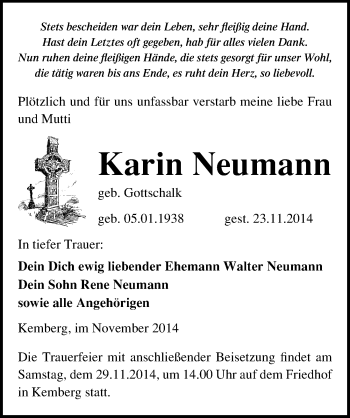 Traueranzeige von Karin Neumann von Mitteldeutsche Zeitung