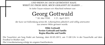 Traueranzeige von Georg Gottwald von Mitteldeutsche Zeitung Bitterfeld