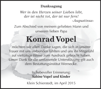 Traueranzeige von Konrad Vopel von Super Sonntag Aschersleben