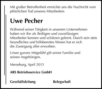 Traueranzeige von Uwe Pecher von Mitteldeutsche Zeitung