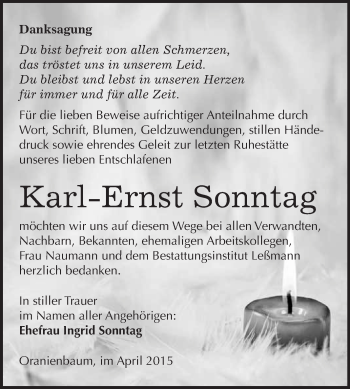 Traueranzeige von Karl-Ernst Sonntag von WVG - Wochenspiegel Wittenberg