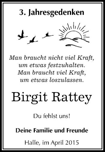 Traueranzeige von Birgit Rattey von Mitteldeutsche Zeitung Halle/Saalkreis