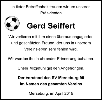 Traueranzeige von Gerd Seiffert von Mitteldeutsche Zeitung Merseburg/Querfurt