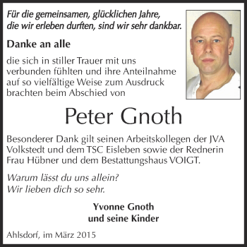 Traueranzeige von Peter Gnoth von Wochenspiegel Mansfelder Land