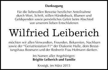 Traueranzeige von Wilfried Leiberich von Mitteldeutsche Zeitung Halle/Saalkreis
