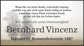 Traueranzeige von Bernhard Vincenz von WVG - Wochenspiegel NMB / WSF / ZTZ