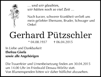 Traueranzeige von Gerhard Pützschler von Mitteldeutsche Zeitung Dessau-Roßlau