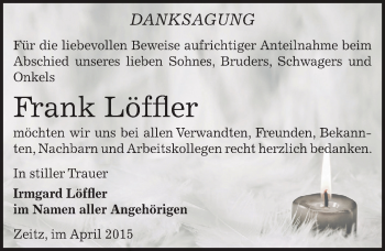 Traueranzeige von Frank Löffler von Mitteldeutsche Zeitung Zeitz