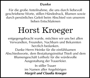 Traueranzeige von Horst Kroeger von Mitteldeutsche Zeitung Quedlinburg