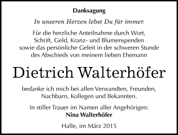 Traueranzeige von Dietrich Walterhöfer von Mitteldeutsche Zeitung Halle/Saalkreis