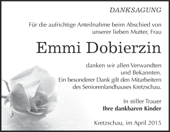 Traueranzeige von Emmi Dobierzin von Super Sonntag Zeitz