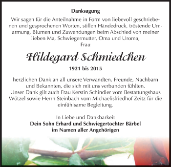 Traueranzeige von Hildegard Schmiedchen von Mitteldeutsche Zeitung Zeitz