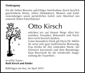 Traueranzeige von Otto Kirsch von Mitteldeutsche Zeitung Mansfelder Land