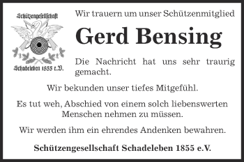 Traueranzeige von Gerd Bensing von Super Sonntag Aschersleben