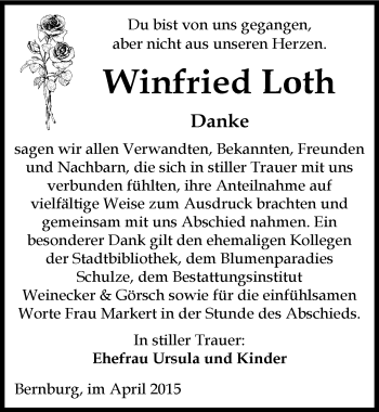 Traueranzeige von Winfried Loth von Mitteldeutsche Zeitung Bernburg