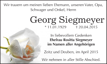 Traueranzeige von Georg Siegmeyer von Mitteldeutsche Zeitung Weißenfels