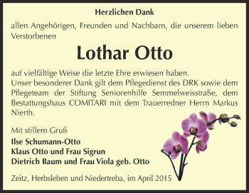 Traueranzeige von Lothar Otto von Super Sonntag Zeitz