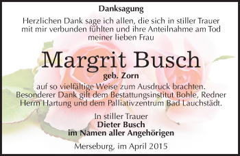 Traueranzeige von Margrit Busch von Mitteldeutsche Zeitung Merseburg/Querfurt