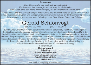 Traueranzeige von Gerold Schlönvogt von Mitteldeutsche Zeitung Naumburg/Nebra