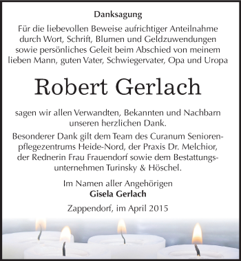 Traueranzeige von Robert Gerlach von Mitteldeutsche Zeitung Halle/Saalkreis