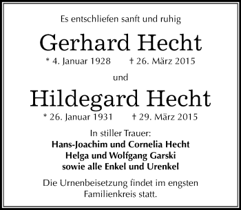 Traueranzeige von Gerhard und Hildegard Hecht von Mitteldeutsche Zeitung Köthen