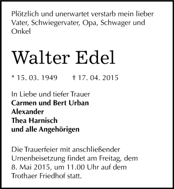Traueranzeige von Walter Edel von Mitteldeutsche Zeitung Halle/Saalkreis