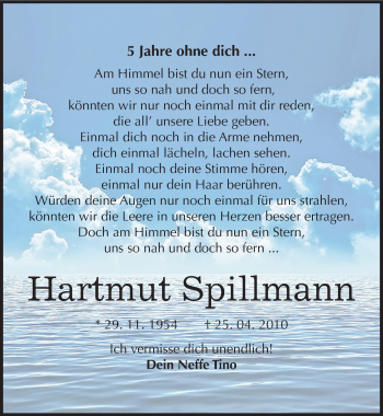 Traueranzeige von Hartmut Spillmann von Mitteldeutsche Zeitung Köthen